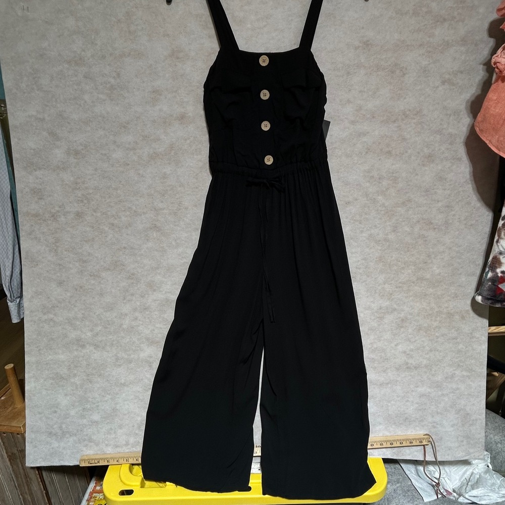 IN San Francisco Womens Black Wide‎ Leg Jumpsuit Small Button Front 1138W6T